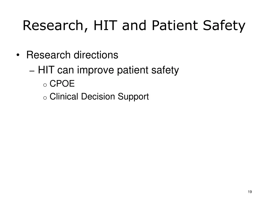 research hit and patient safety