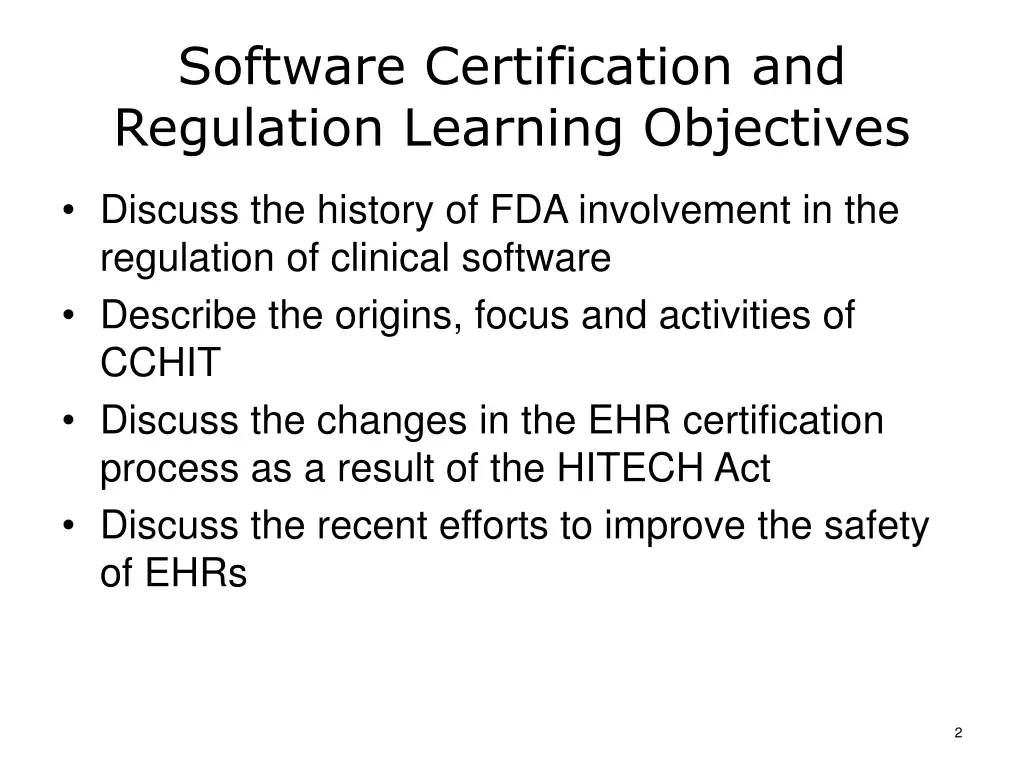 software certification and regulation learning