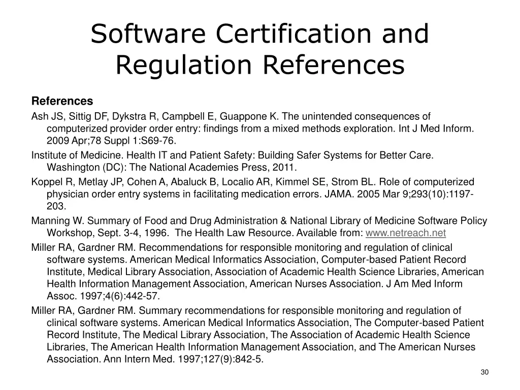 software certification and regulation references