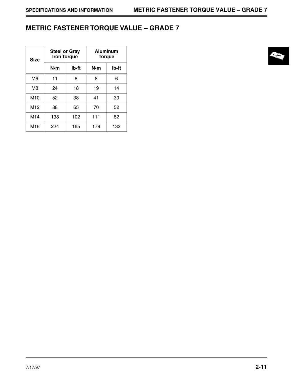 metric fastener torque value grade 7