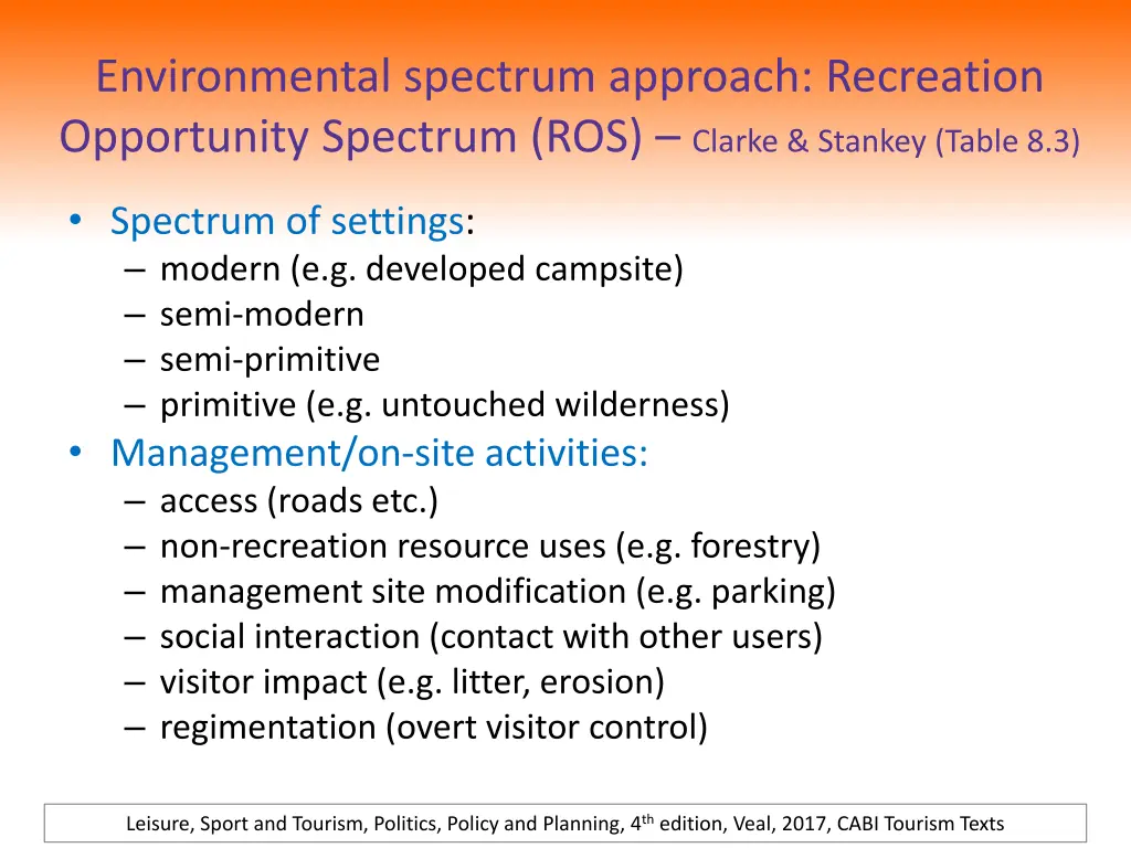 environmental spectrum approach recreation