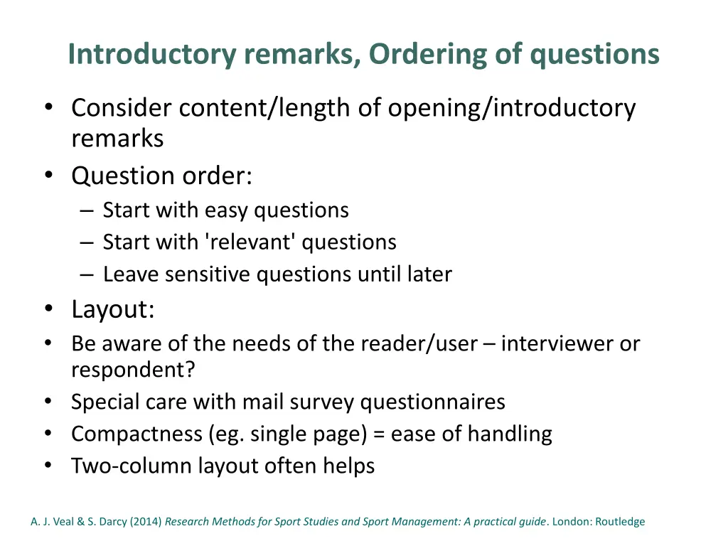 introductory remarks ordering of questions