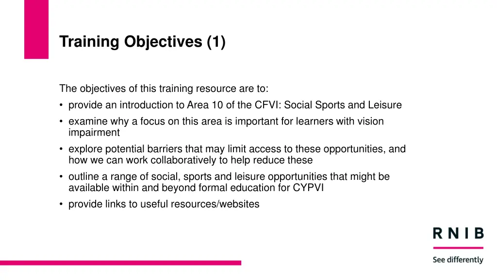 training objectives 1