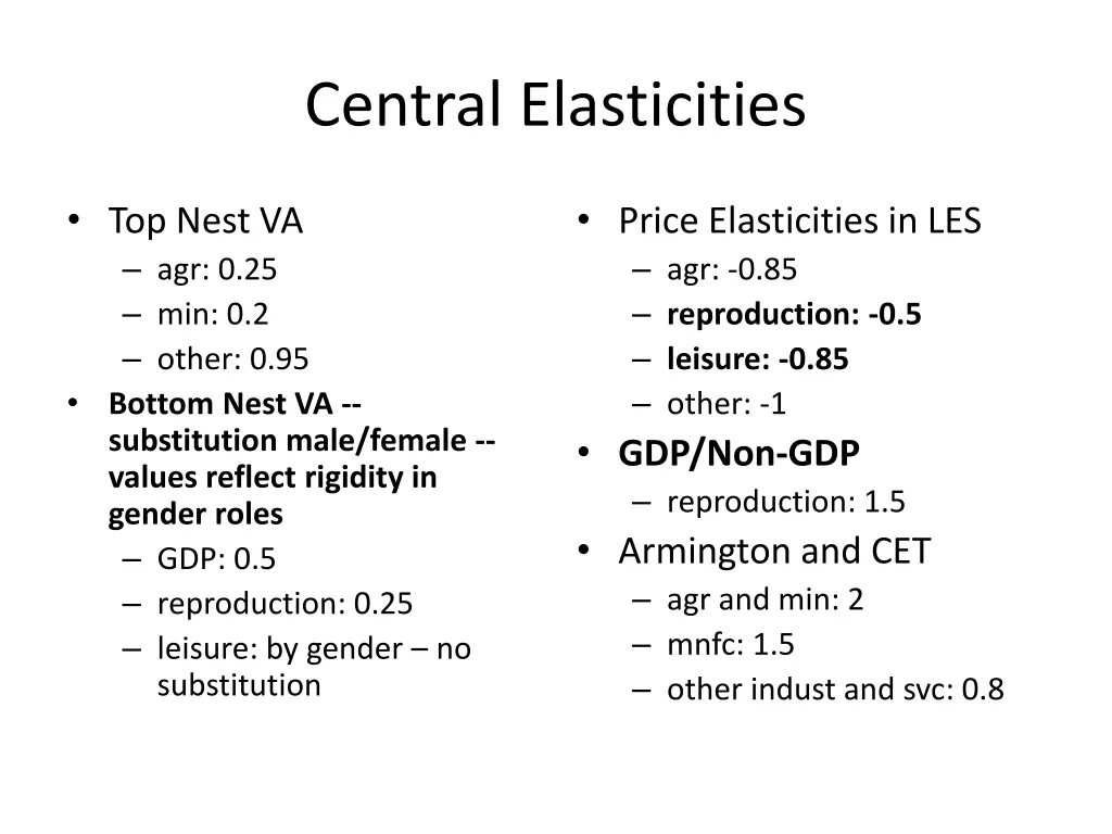 central elasticities