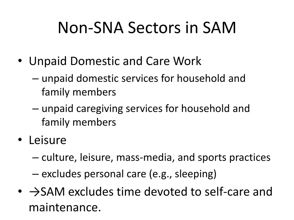 non sna sectors in sam