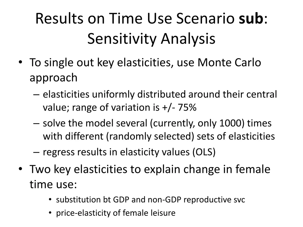 results on time use scenario sub sensitivity