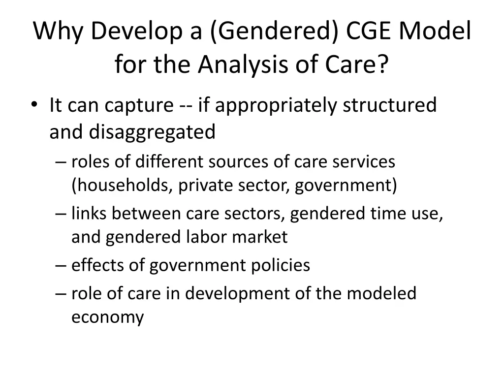 why develop a gendered cge model for the analysis