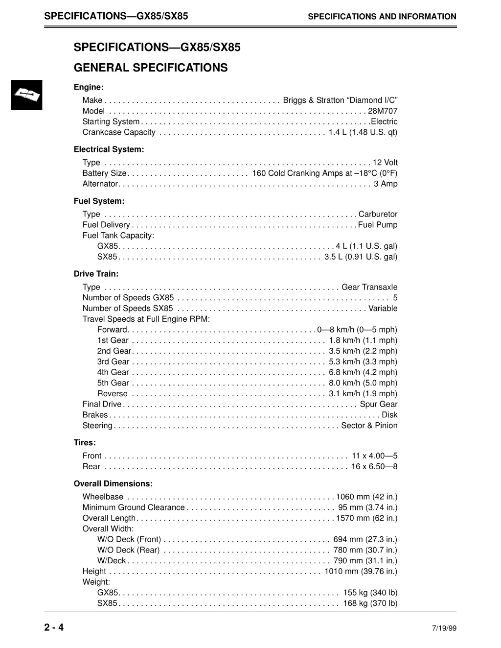 specifications gx85 sx85