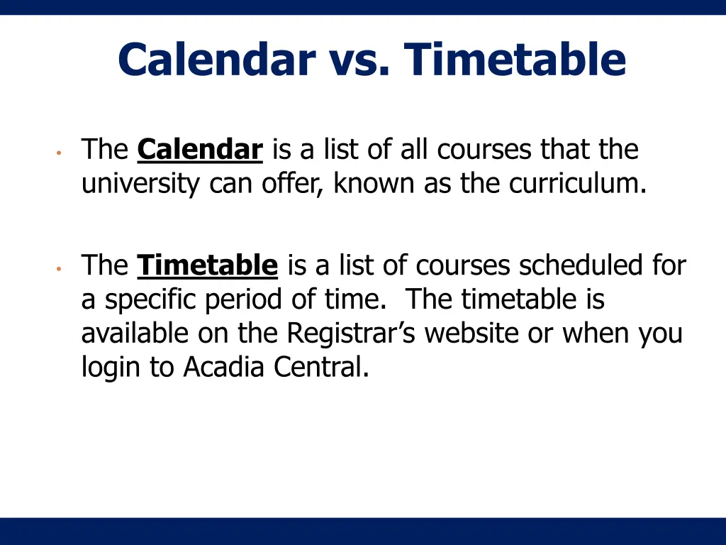 calendar vs timetable