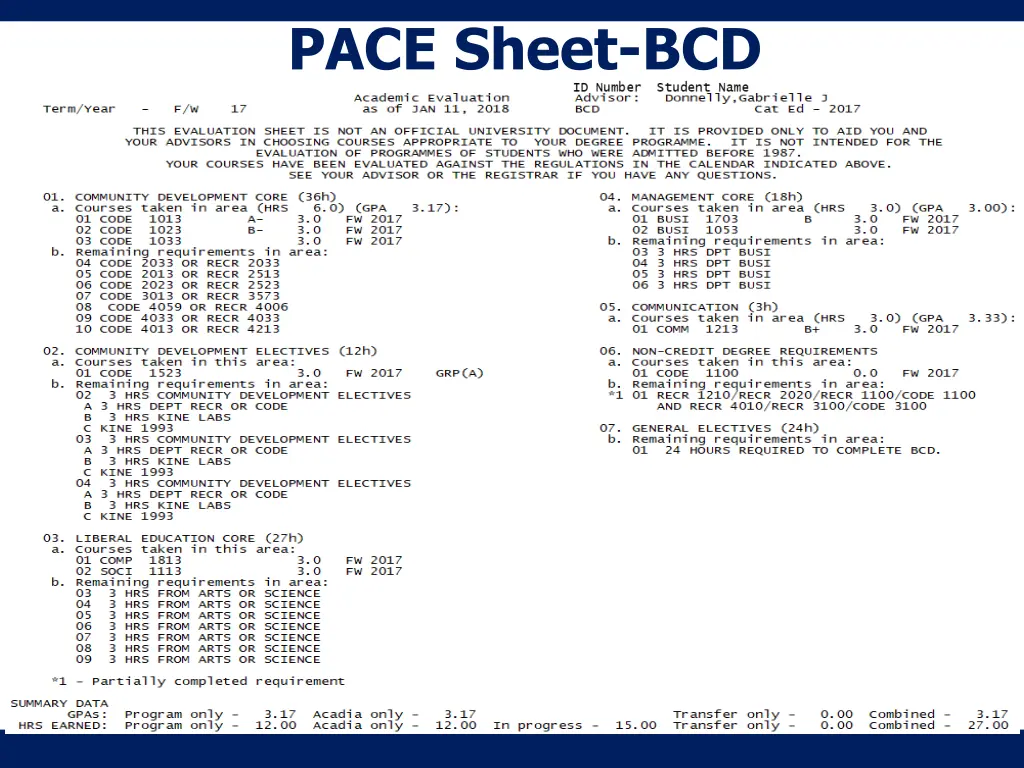 pace sheet bcd