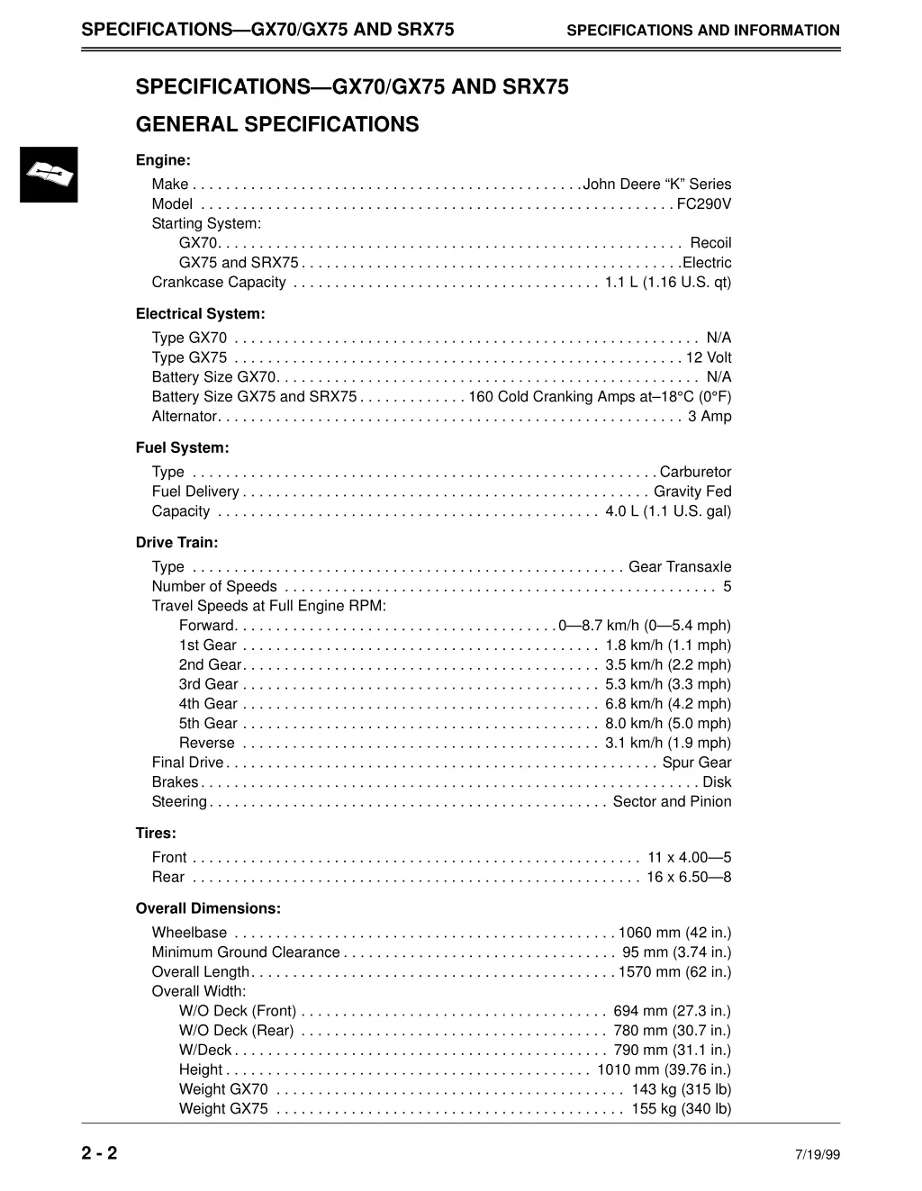 specifications gx70 gx75 and srx75