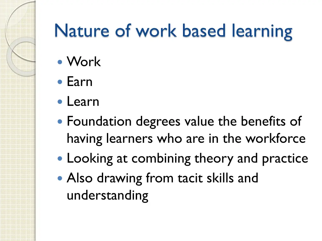 nature of work based learning