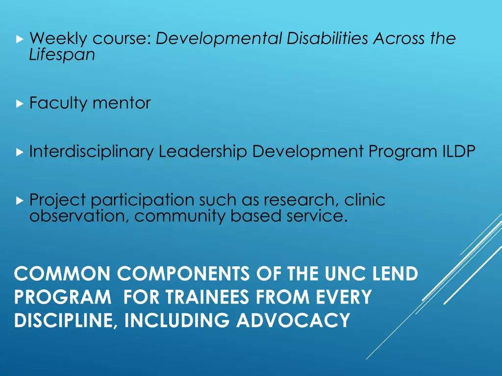 weekly course developmental disabilities across