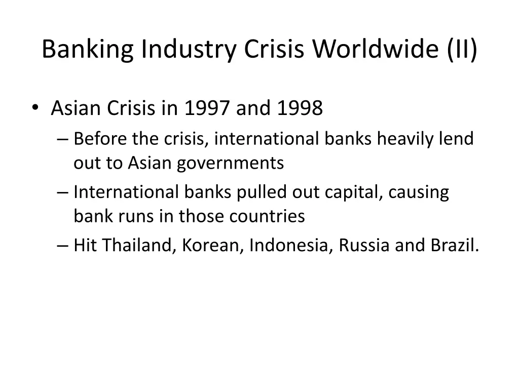 banking industry crisis worldwide ii