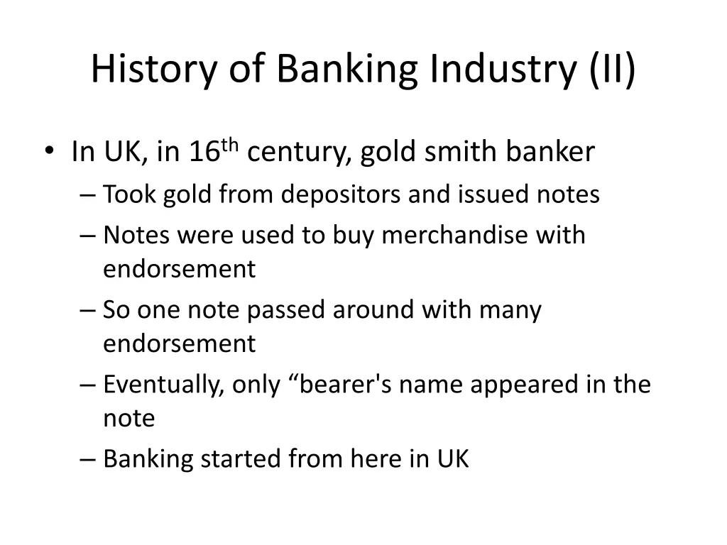 history of banking industry ii