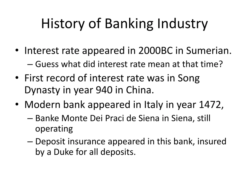 history of banking industry