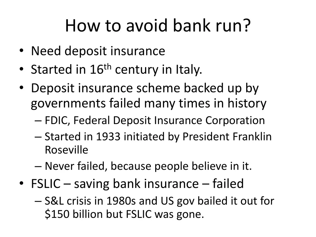 how to avoid bank run need deposit insurance