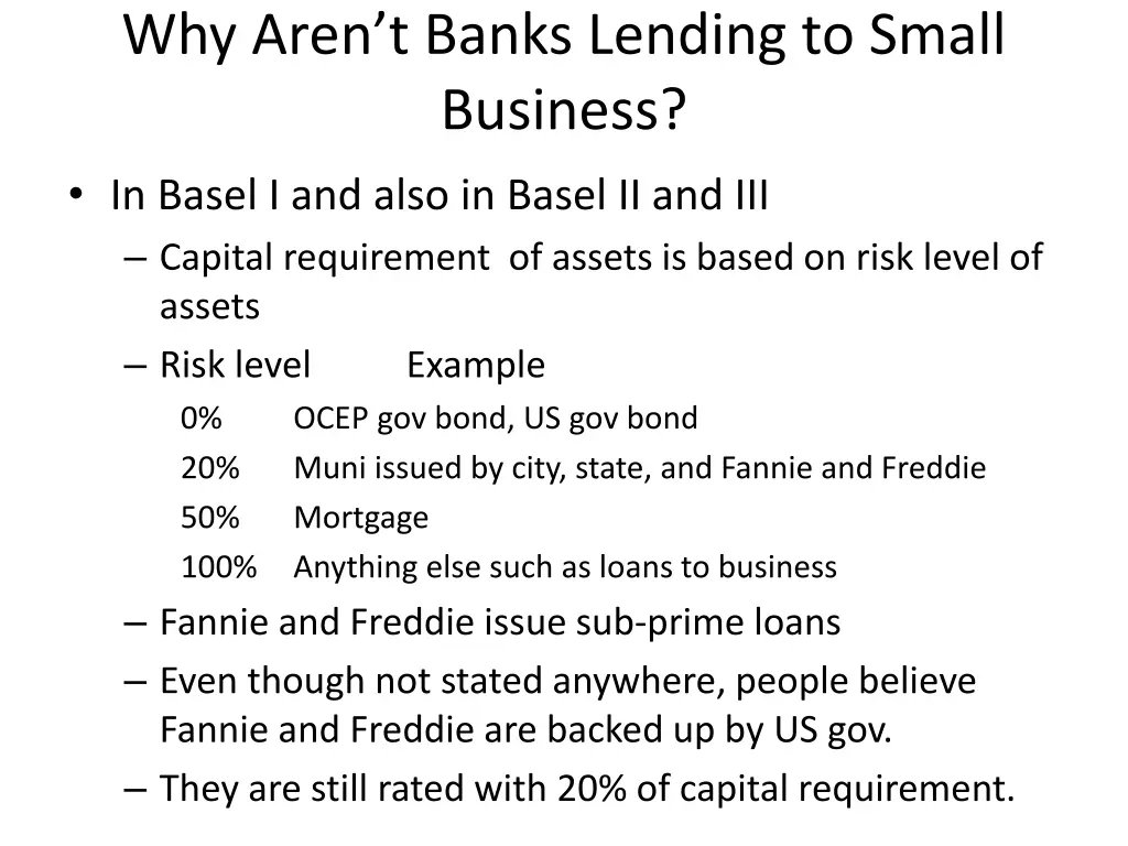 why aren t banks lending to small business