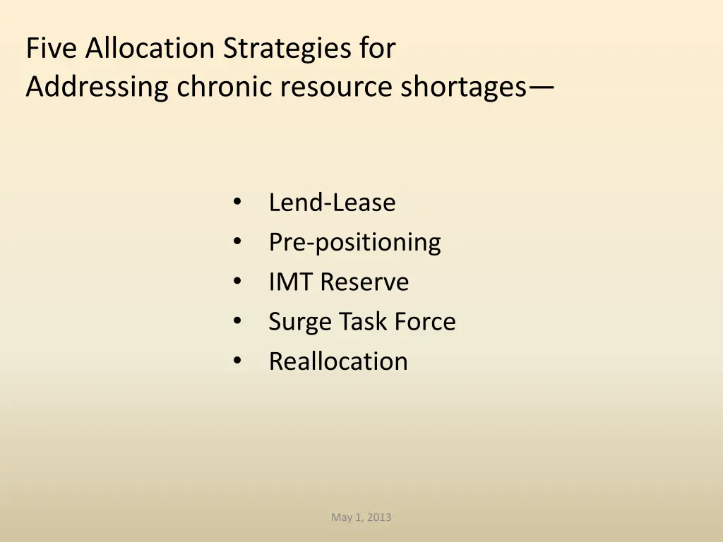 five allocation strategies for addressing chronic