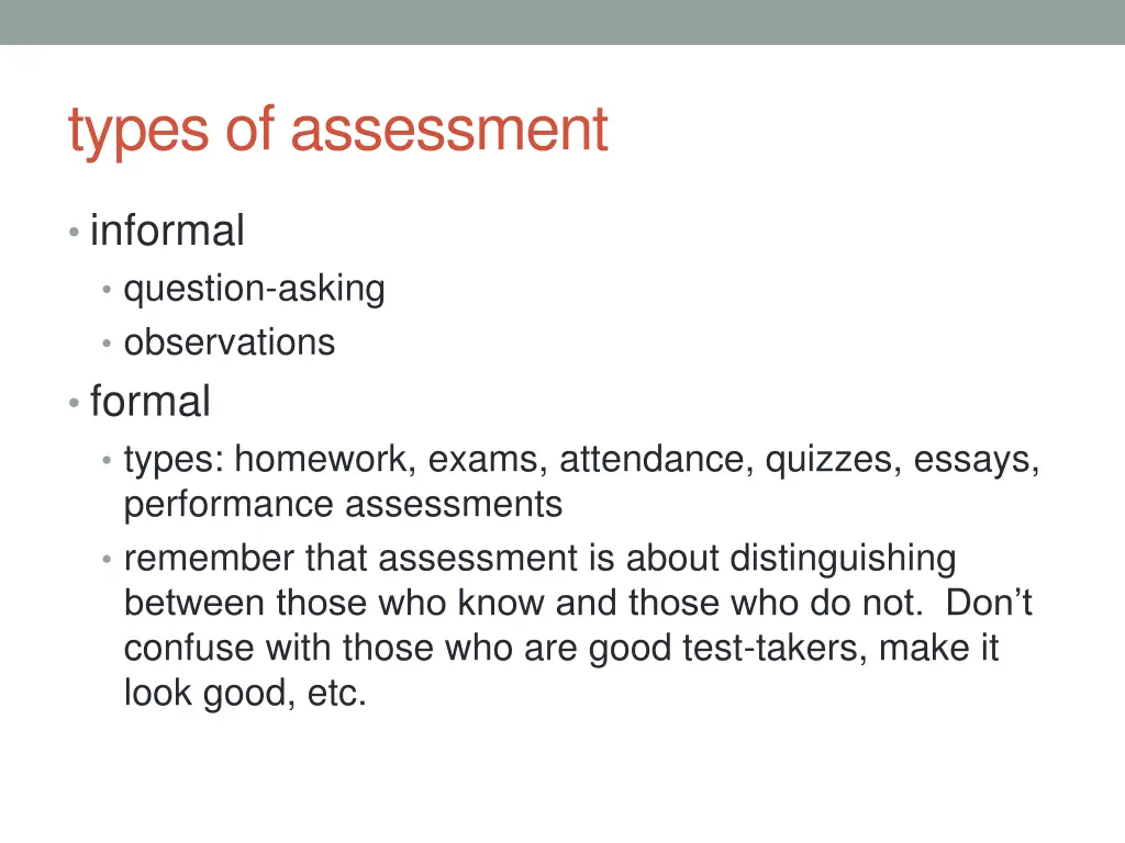 types of assessment