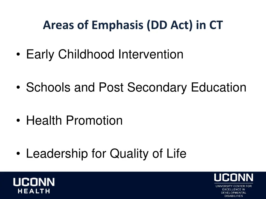 areas of emphasis dd act in ct