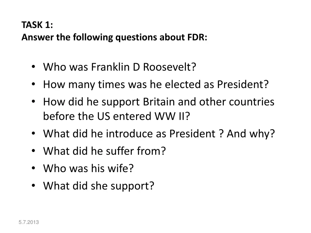 task 1 answer the following questions about fdr