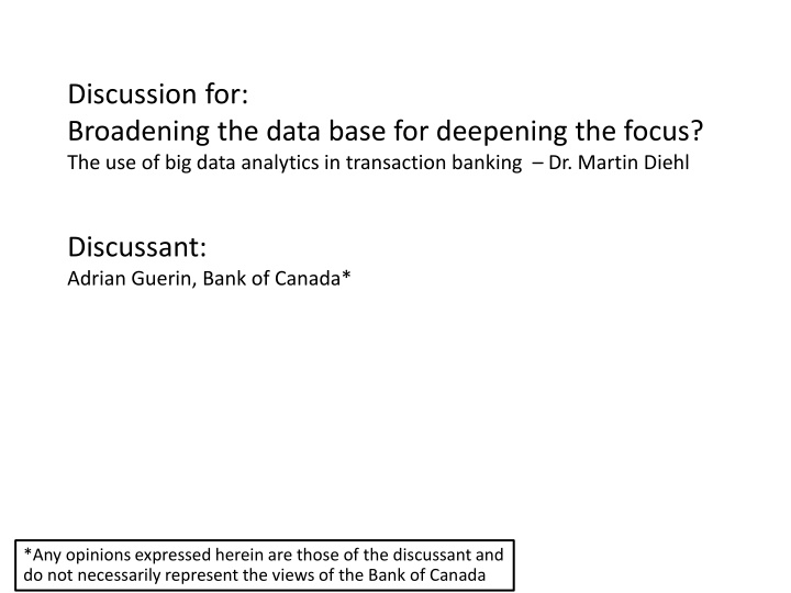 discussion for broadening the data base