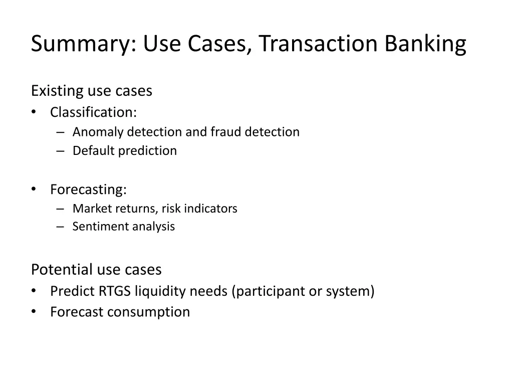 summary use cases transaction banking