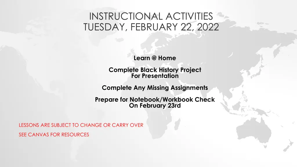 instructional activities tuesday february 22 2022