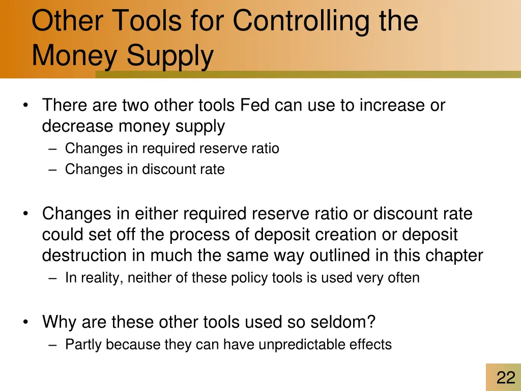 other tools for controlling the money supply