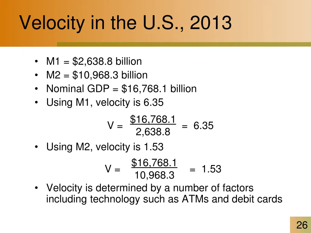 velocity in the u s 2013