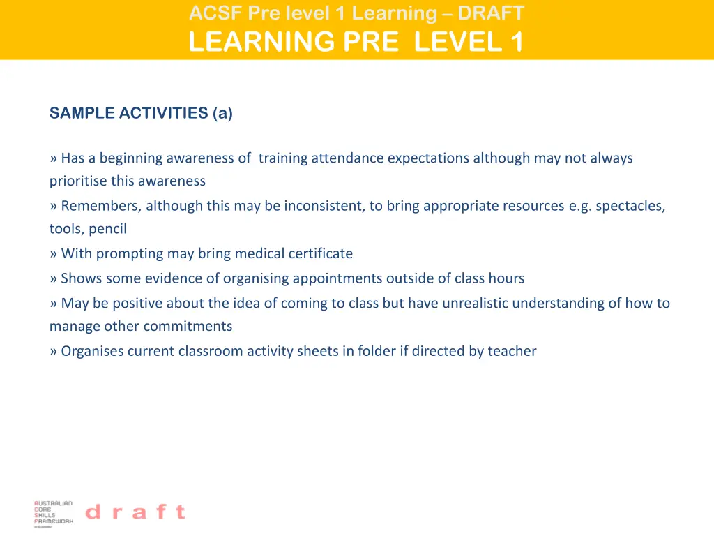 acsf pre level 1 learning draft learning 1