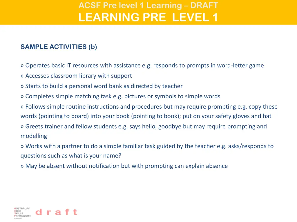 acsf pre level 1 learning draft learning 2