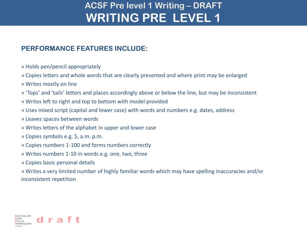 acsf pre level 1 writing draft writing pre level 1