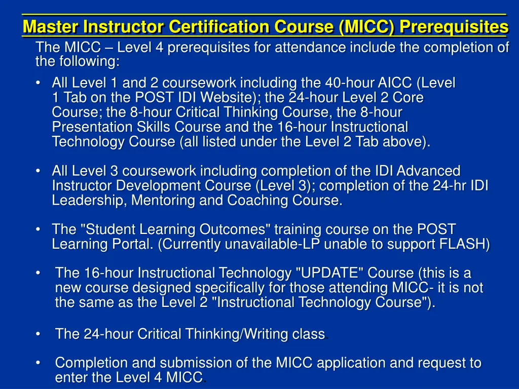 master instructor certification course micc