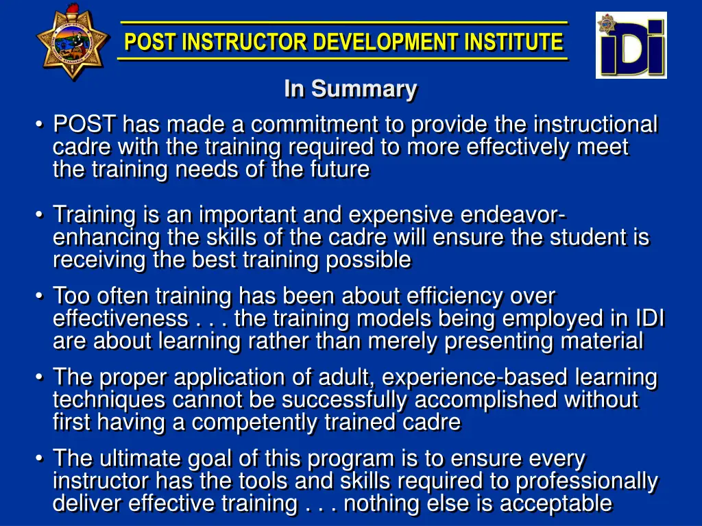 post instructor development institute 1