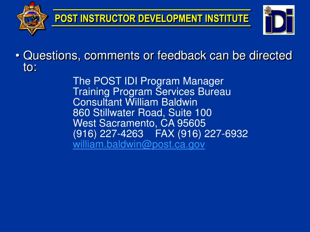 post instructor development institute 2