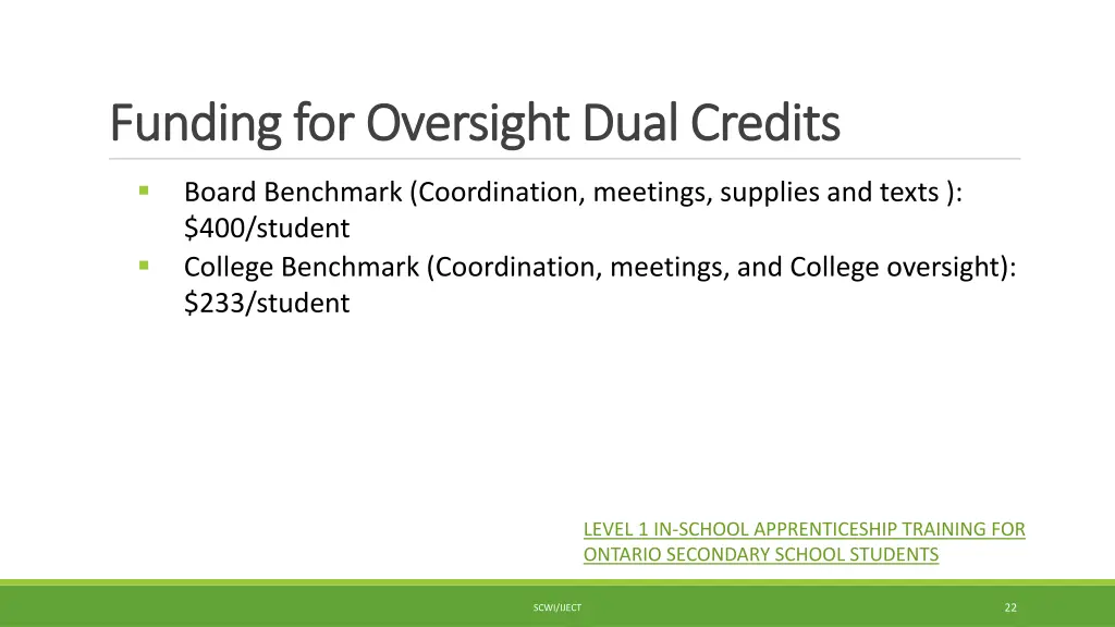 funding for oversight dual credits funding