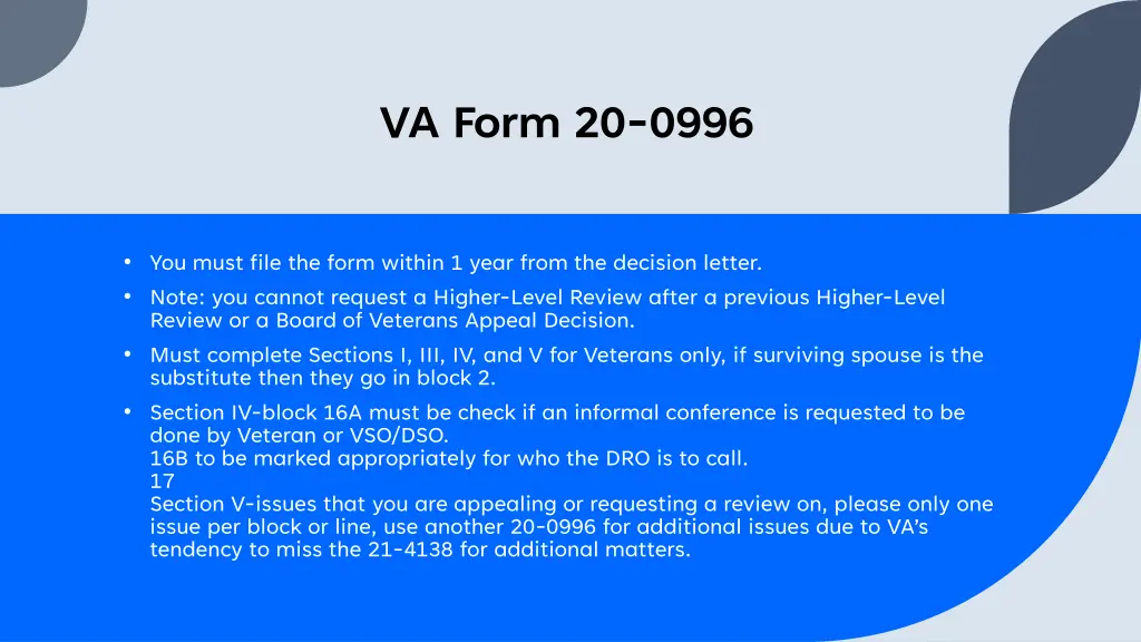 va form 20 0996