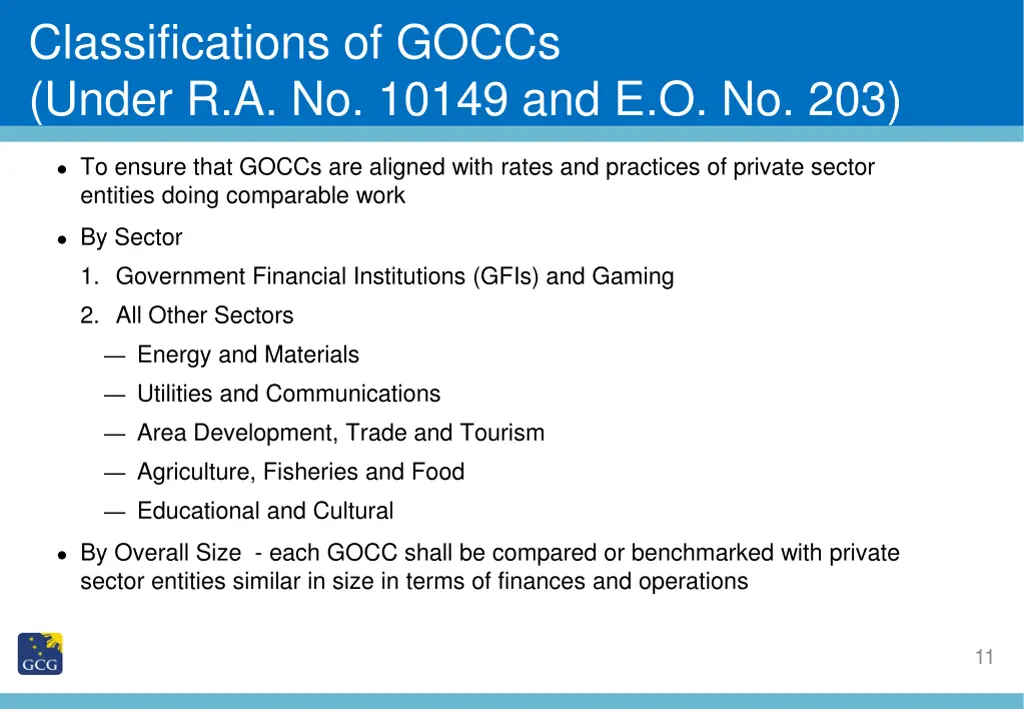 classifications of goccs