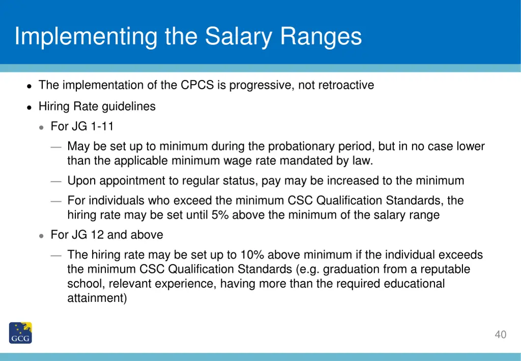 slide title implementing the salary ranges