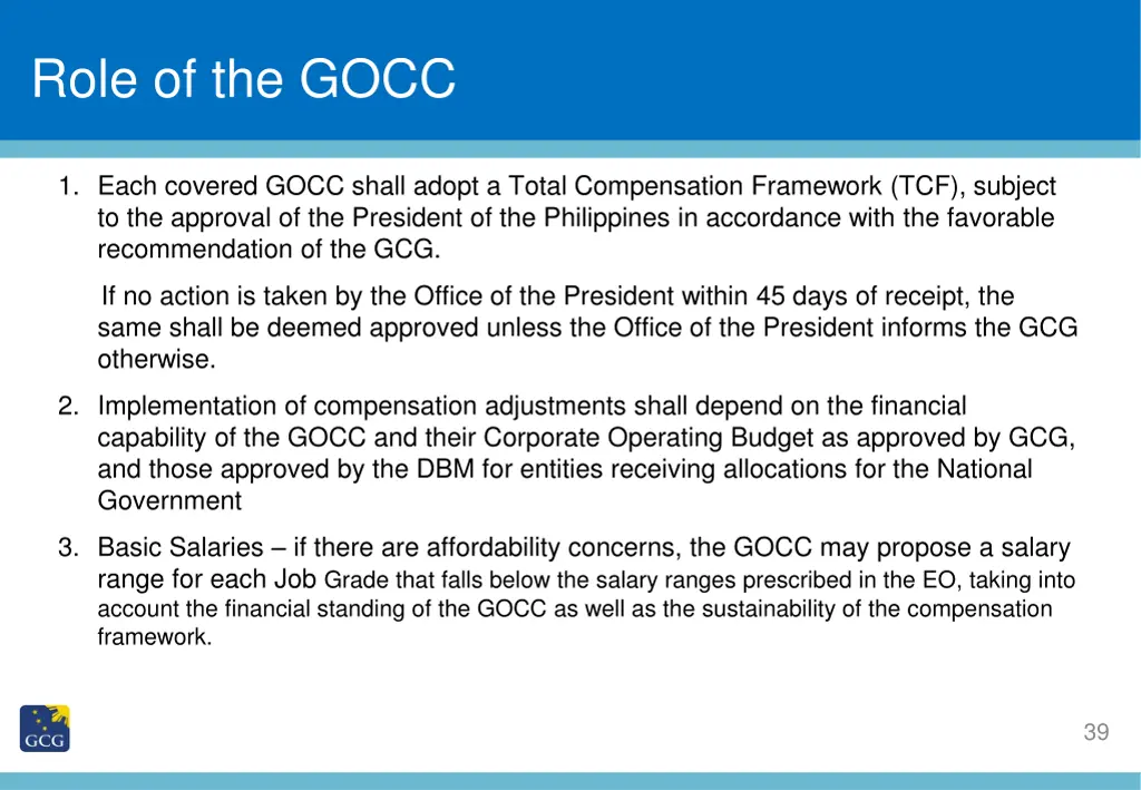 slide title role of the gocc