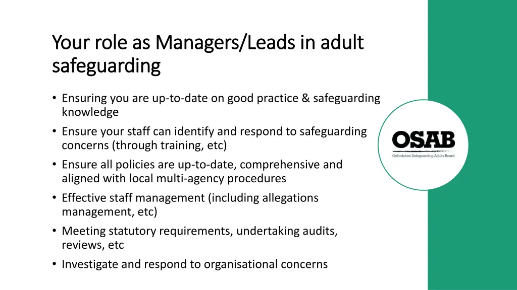 your role as managers leads in adult your role