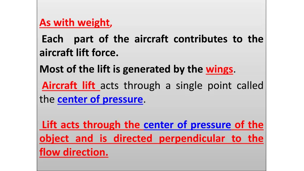 as with weight each part of the aircraft