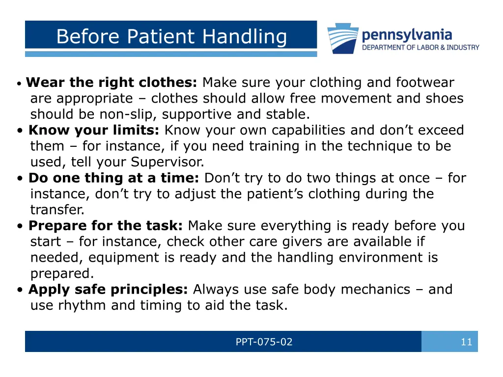 before patient handling