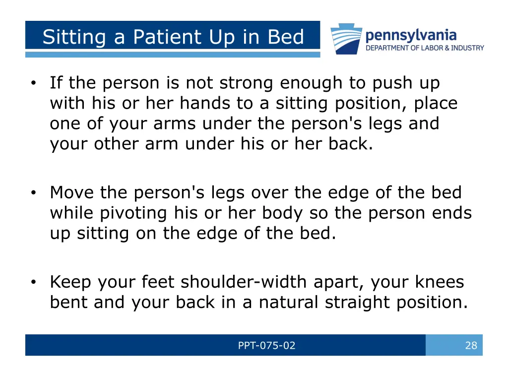 sitting a patient up in bed