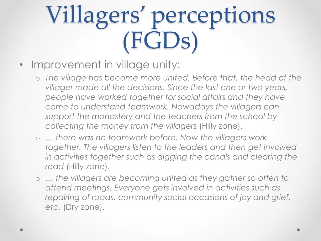 villagers perceptions fgds improvement in village