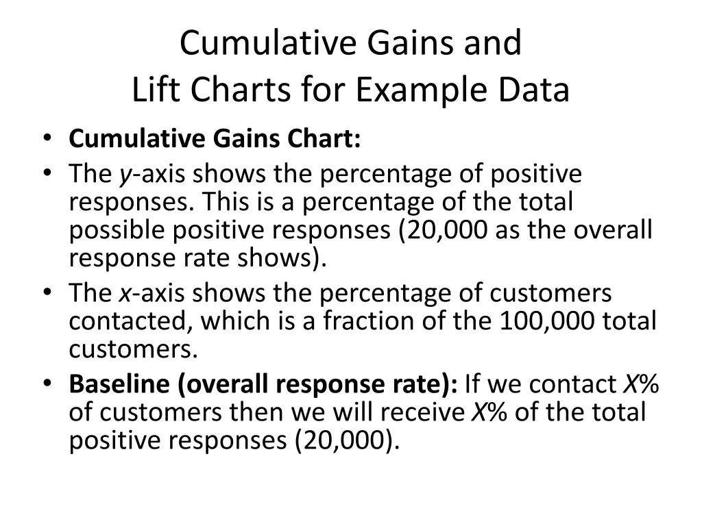 cumulative gains and lift charts for example data