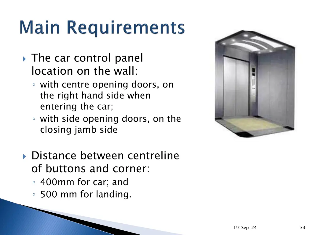 the car control panel location on the wall with