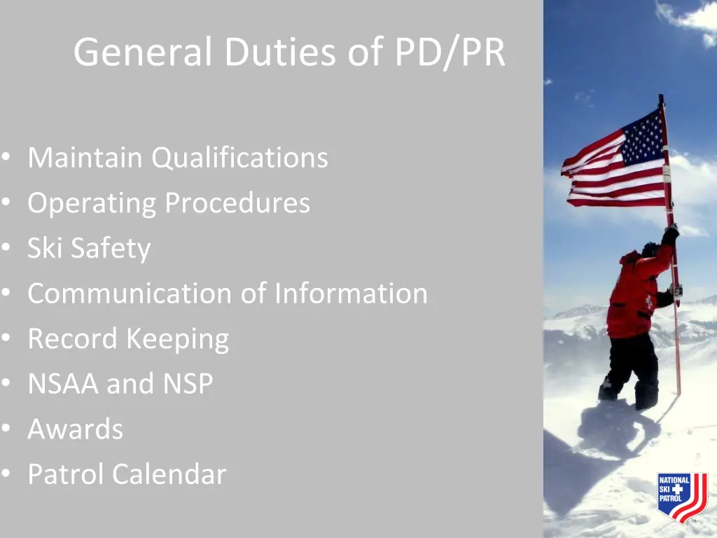 general duties of pd pr